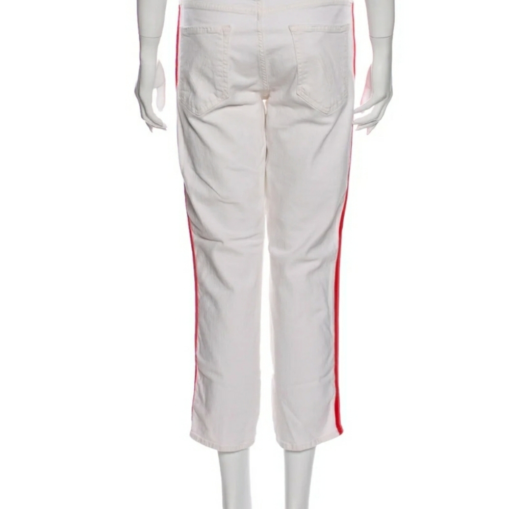 MOTHER Cropped Jeans in White with Red Accent - Picture 5 of 15